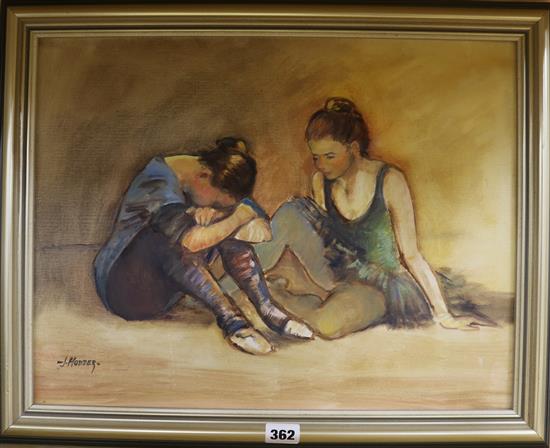 Jo Hodder, oil on board, two child ballet dancers